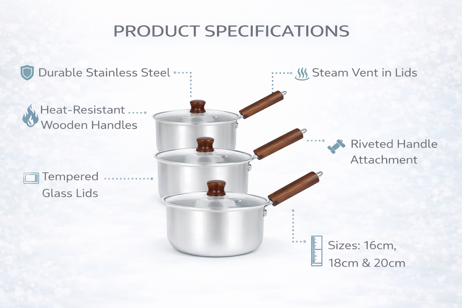 3 Piece Aluminium Saucepan Set with Lids & Wooden Handles – 6 Piece Cookware Set for Gas, Electric & Ceramic Hobs