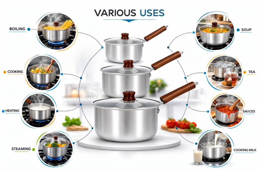 3 Piece Aluminium Saucepan Set with Lids & Wooden Handles – 6 Piece Cookware Set for Gas, Electric & Ceramic Hobs