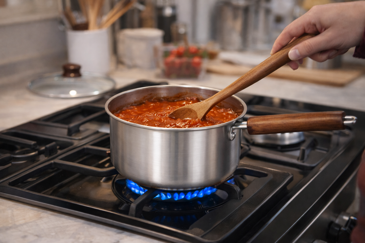 3 Piece Aluminium Saucepan Set with Lids & Wooden Handles – 6 Piece Cookware Set for Gas, Electric & Ceramic Hobs