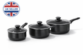 6pc & 8pc Non-Stick Carbon Steel Cookware Set with Lids – Saucepans, Milk Pan & Frying Pan for Gas & Electric Hobs