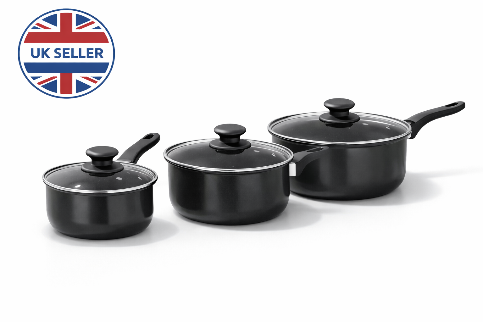 6pc & 8pc Non-Stick Carbon Steel Cookware Set with Lids – Saucepans, Milk Pan & Frying Pan for Gas & Electric Hobs