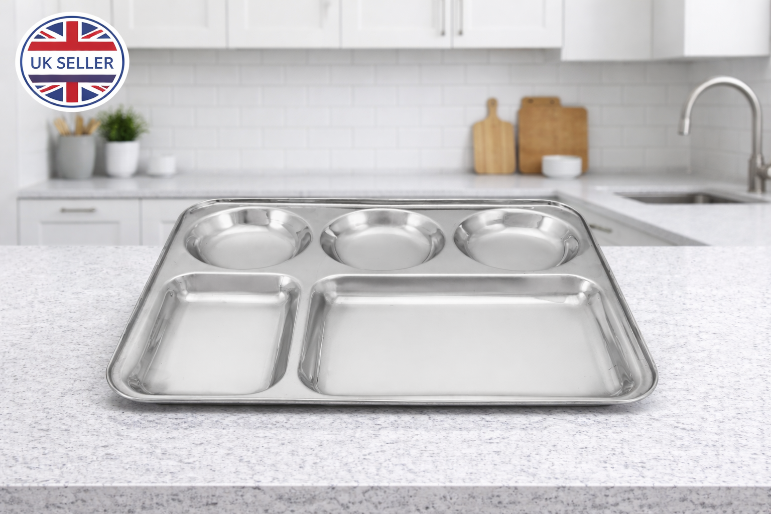 Stainless Steel 5 Section Divided Meal Tray – Compartment Dinner Plate for Kids Adults Camping & Meal Prep