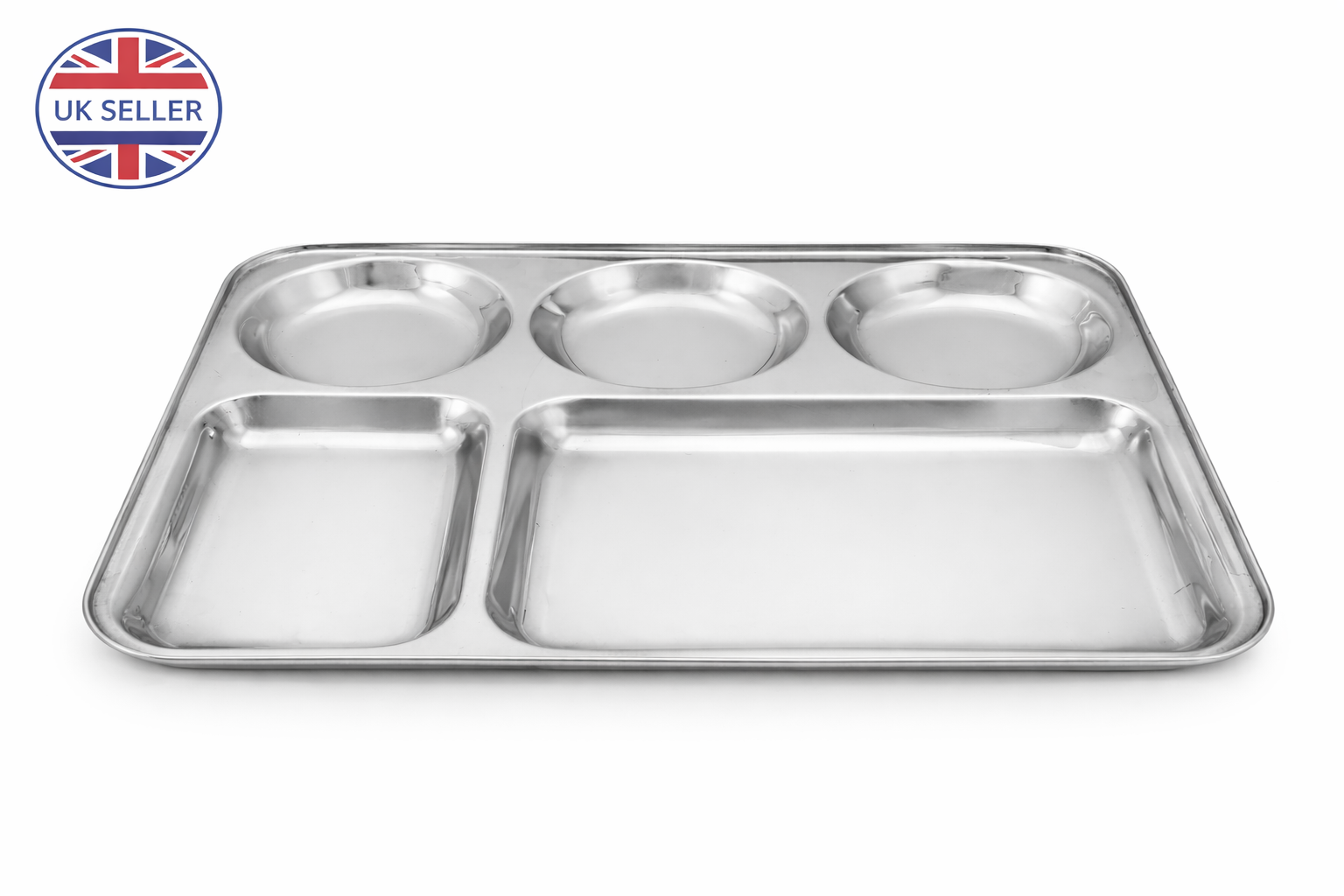 Stainless Steel 5 Section Divided Meal Tray – Compartment Dinner Plate for Kids Adults Camping & Meal Prep