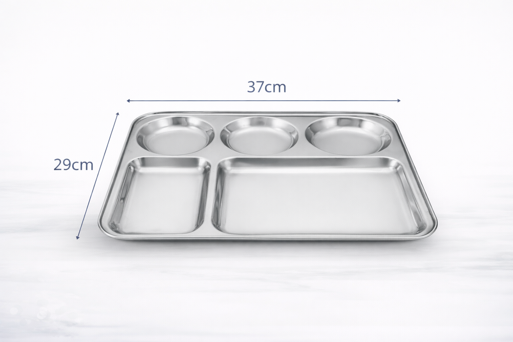 Stainless Steel 5 Section Divided Meal Tray – Compartment Dinner Plate for Kids Adults Camping & Meal Prep