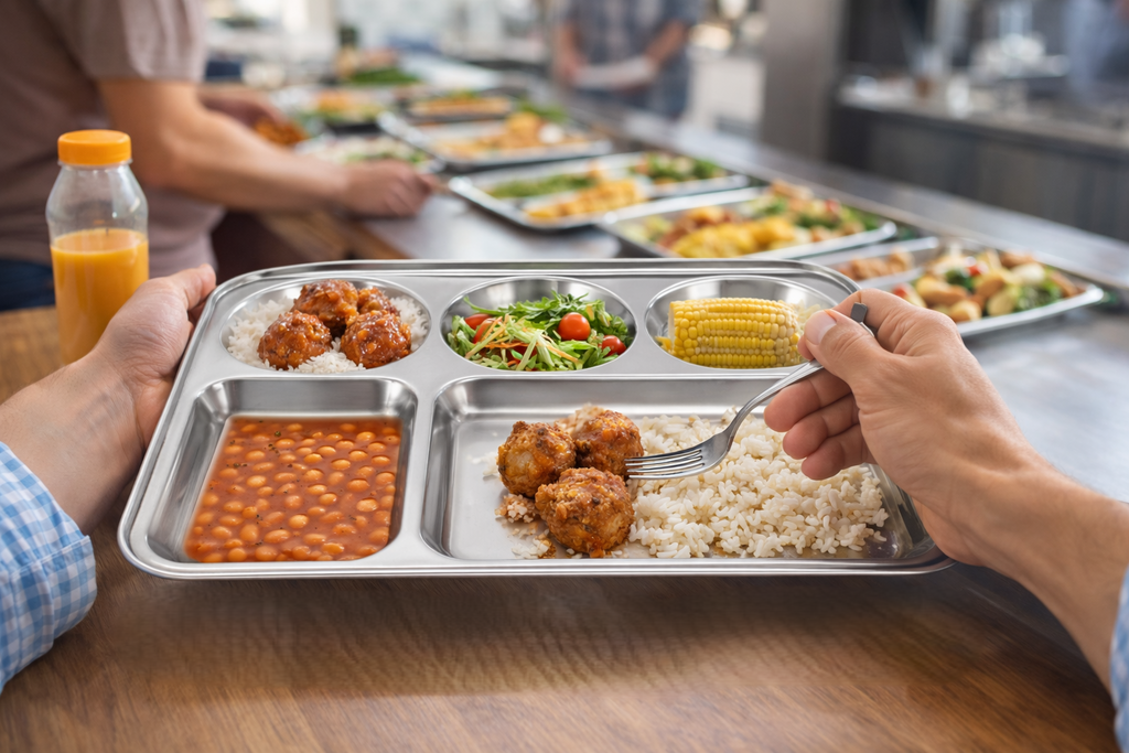 Stainless Steel 5 Section Divided Meal Tray – Compartment Dinner Plate for Kids Adults Camping & Meal Prep