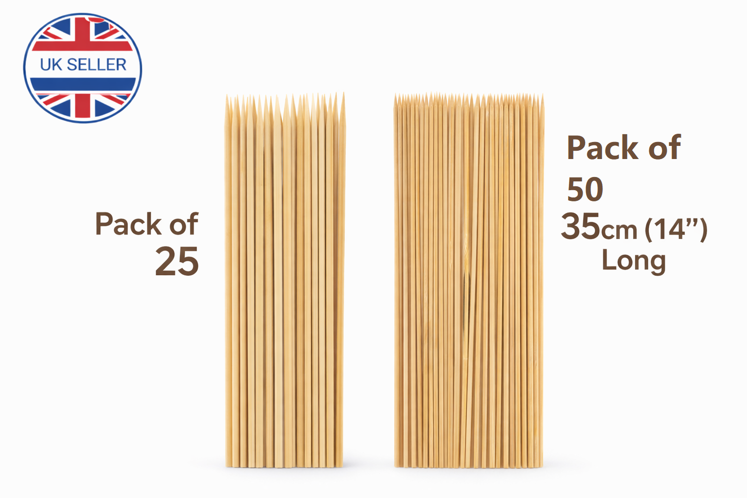 25/50 Pack Bamboo Skewers 35cm 14 Inch – Long Wooden BBQ Skewers for Kebab Grill Fruit Chocolate Fountain Salad Display