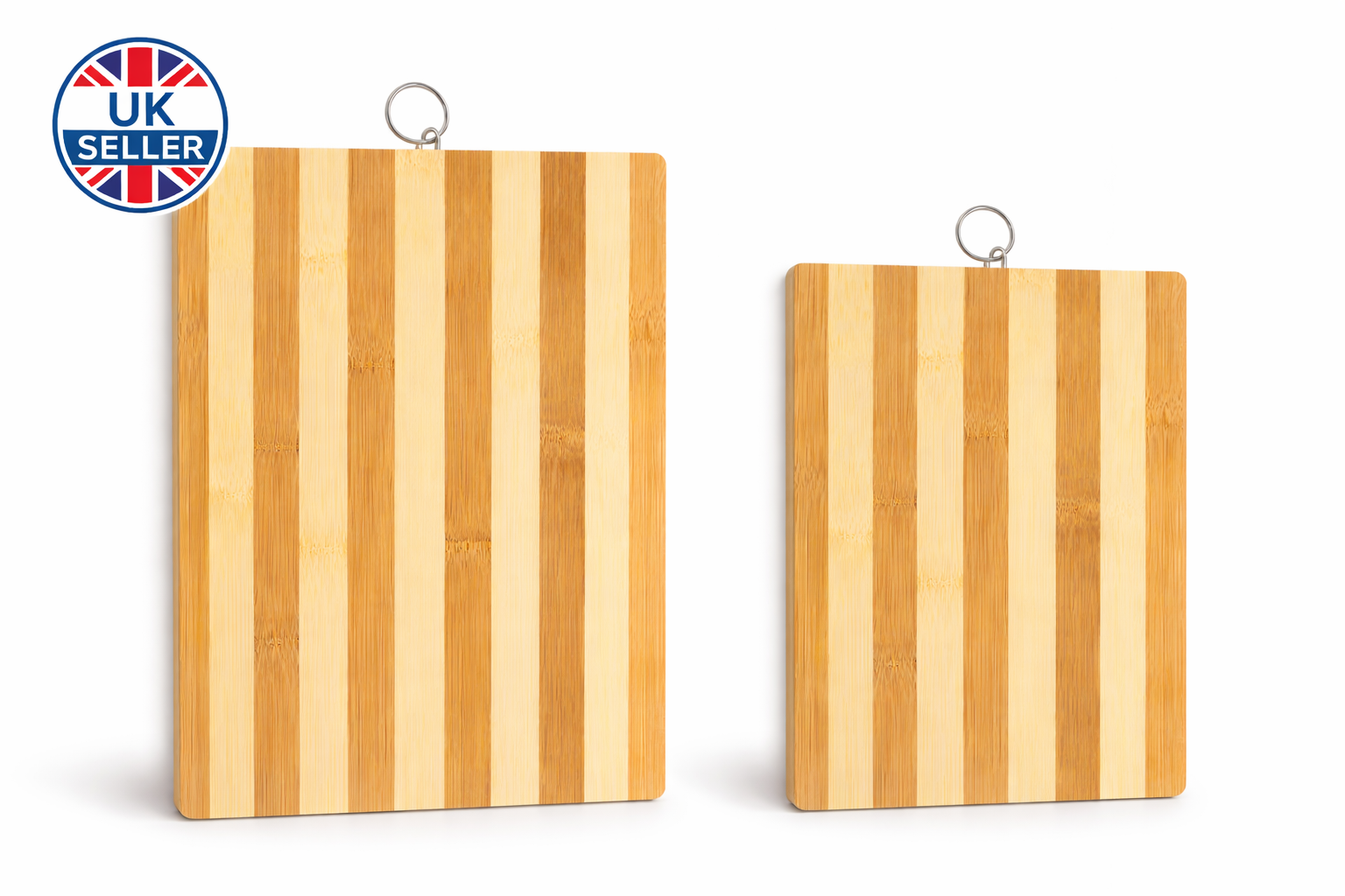 Bamboo Cutting Board 30cm x 20cm and 34cm x 24cm – Lightweight Double Sided Kitchen Chopping Board with Hanging Ring Non-Toxic Odourless