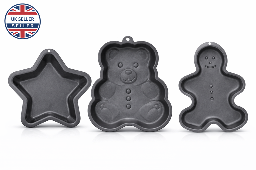 Non-Stick Gingerbread Bake Pan – Shaped Cake Baking Tin in Gingerbread Man Bear or Star Shape for Christmas and Occasion Baking