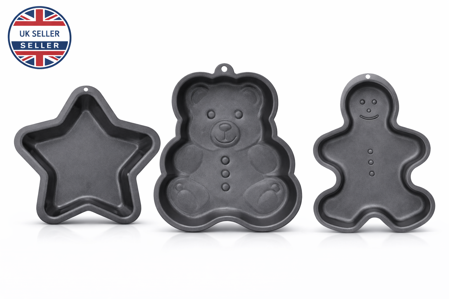 Non-Stick Gingerbread Bake Pan – Shaped Cake Baking Tin in Gingerbread Man Bear or Star Shape for Christmas and Occasion Baking
