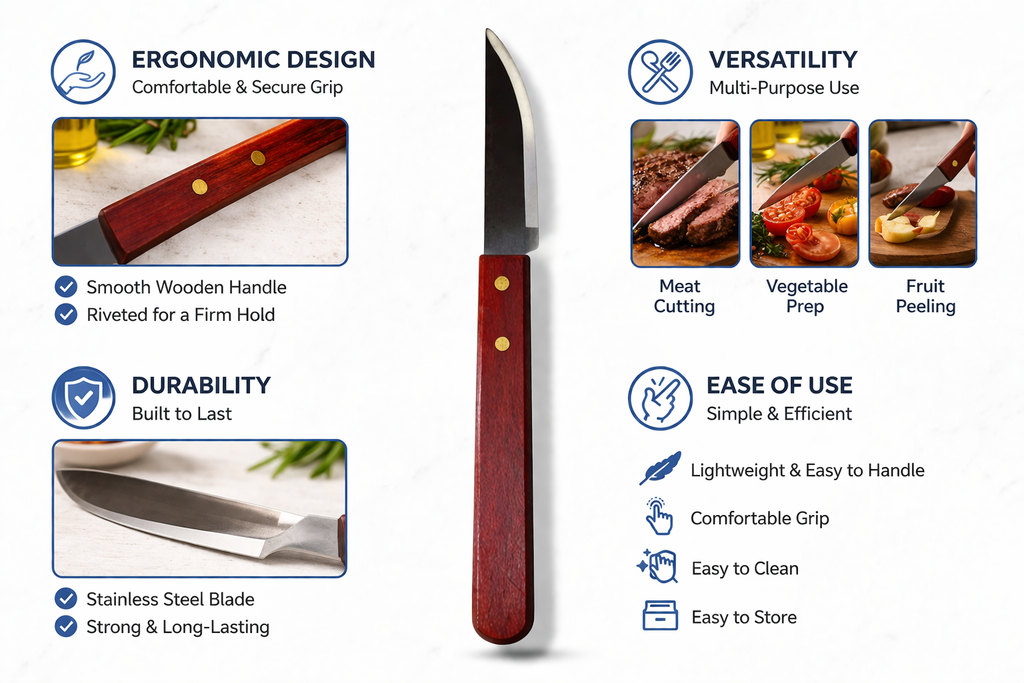 BBQ Knife – Stainless Steel Blade with Wooden Handle