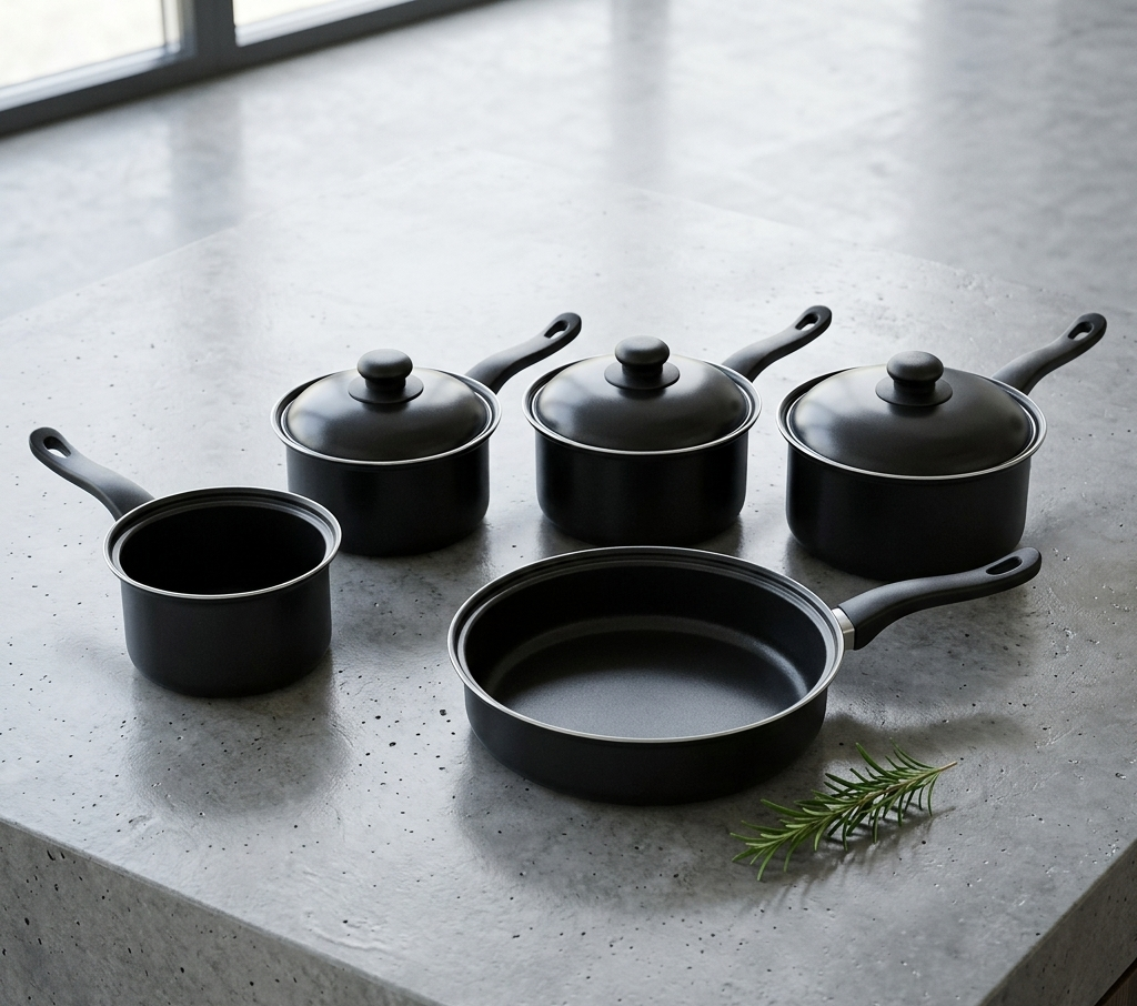 8 Piece Non-Stick Carbon Steel Cookware Set – Saucepans, Frying Pan & Milk Pan | All Hob Compatible | Complete Kitchen Pan Set in Matte Black