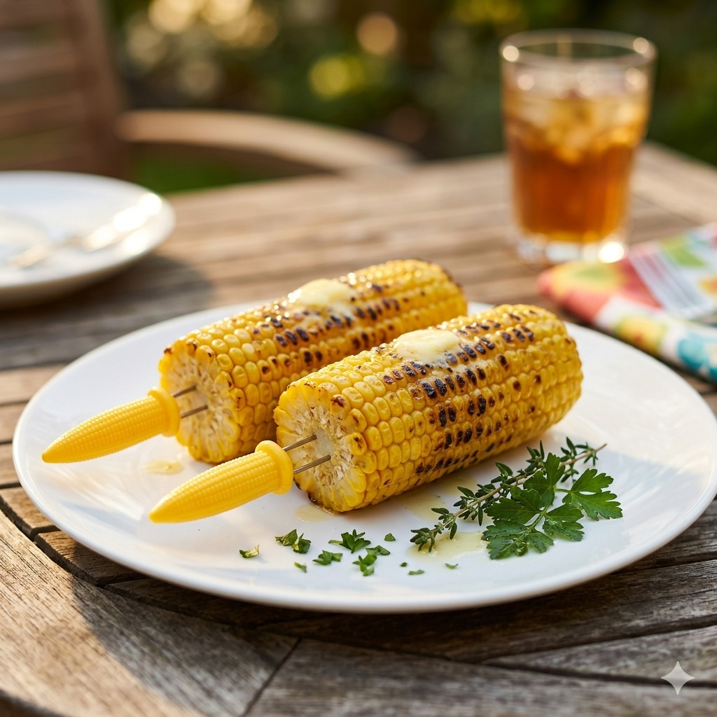 6 Piece Stainless Steel Corn on the Cob Skewer Holders – Yellow Corn Shaped BBQ Corn Forks