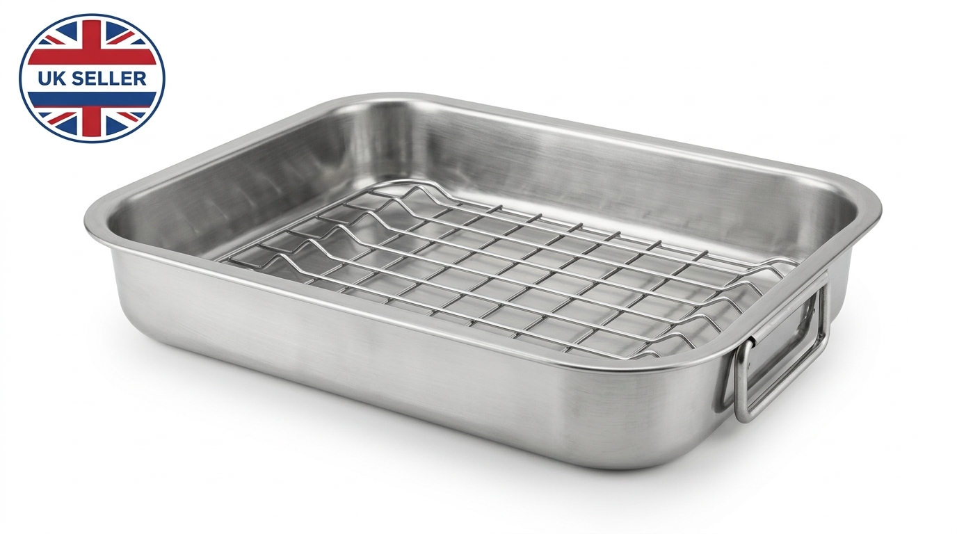 Stainless Steel Roasting Tray with Rack | Oven Safe | Easy Clean | 27x21 32x24 or 42x32cm