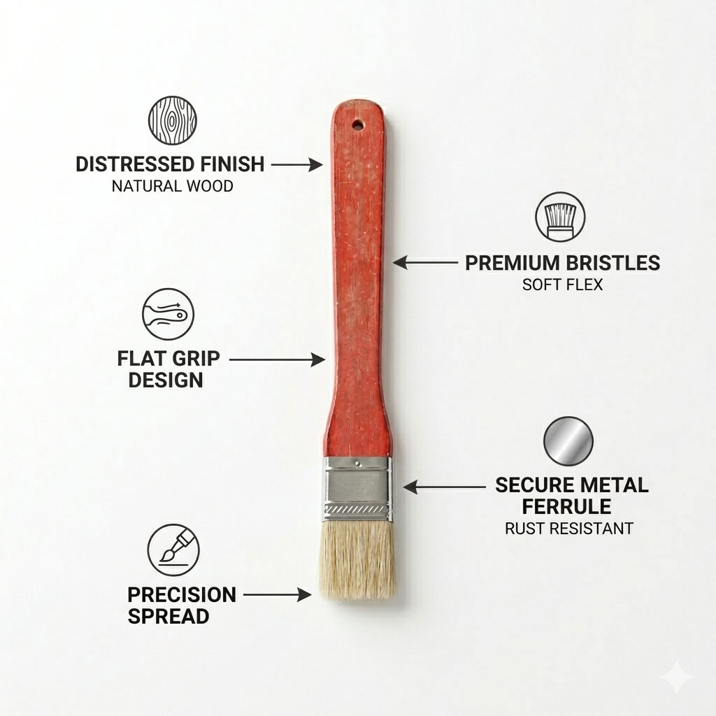 Wooden Handle BBQ Basting Brush – Natural Bristle Flat Pastry & Marinade Brush for Grilling, Barbecue Sauce, Butter & Oil Basting, Outdoor Cooking, Roasting & Kitchen Baking Use