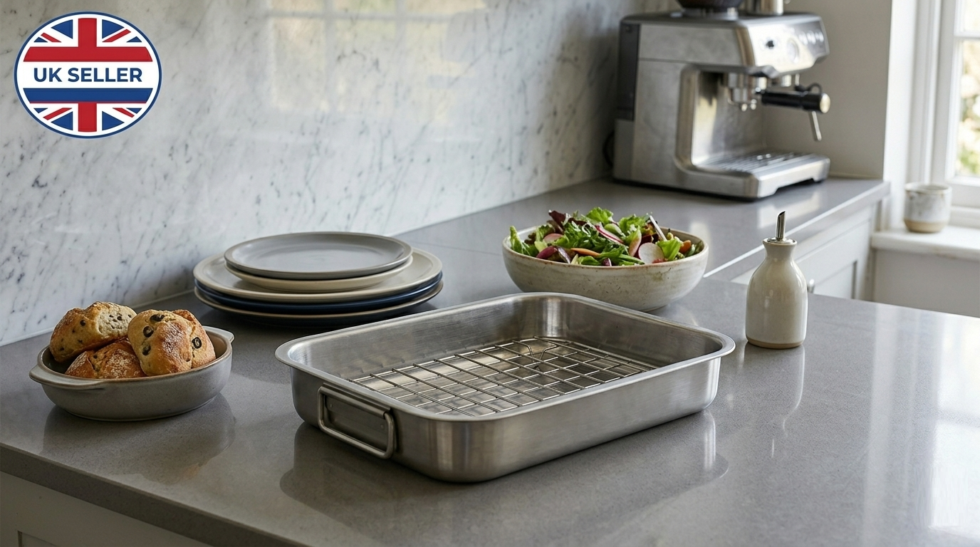 Stainless Steel Roasting Tray with Rack | Oven Safe | Easy Clean | 27x21 32x24 or 42x32cm