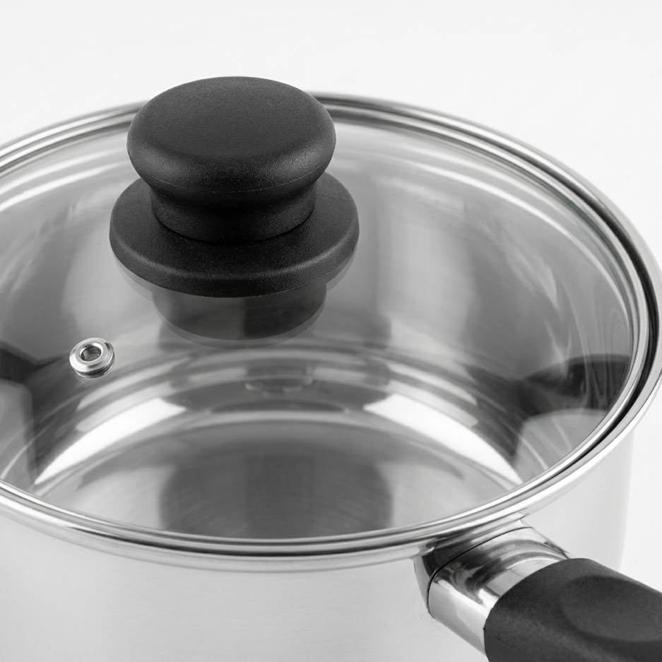 Complete Stainless Steel Saucepan Set – 6 Piece Kitchen Cookware with Glass Lids | 14cm, 16cm & 18cm | Mirror Polish Finish