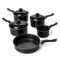 8 Piece Non-Stick Carbon Steel Cookware Set – Saucepans, Frying Pan & Milk Pan | All Hob Compatible | Complete Kitchen Pan Set in Matte Black