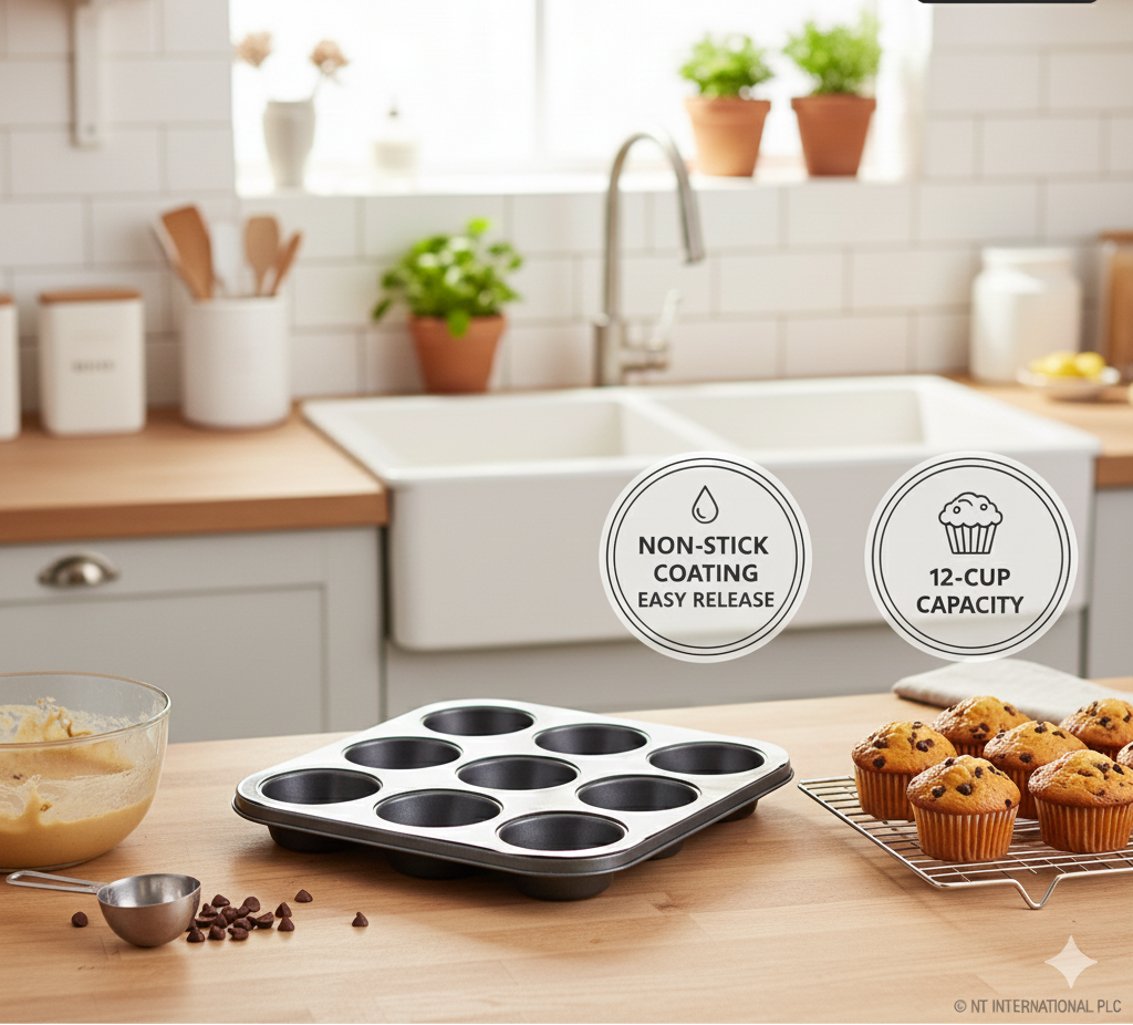12-Cup Non-Stick Muffin & Cupcake Baking Tray (35cm x 26cm)