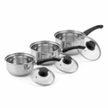 Complete Stainless Steel Saucepan Set – 6 Piece Kitchen Cookware with Glass Lids | 14cm, 16cm & 18cm | Mirror Polish Finish