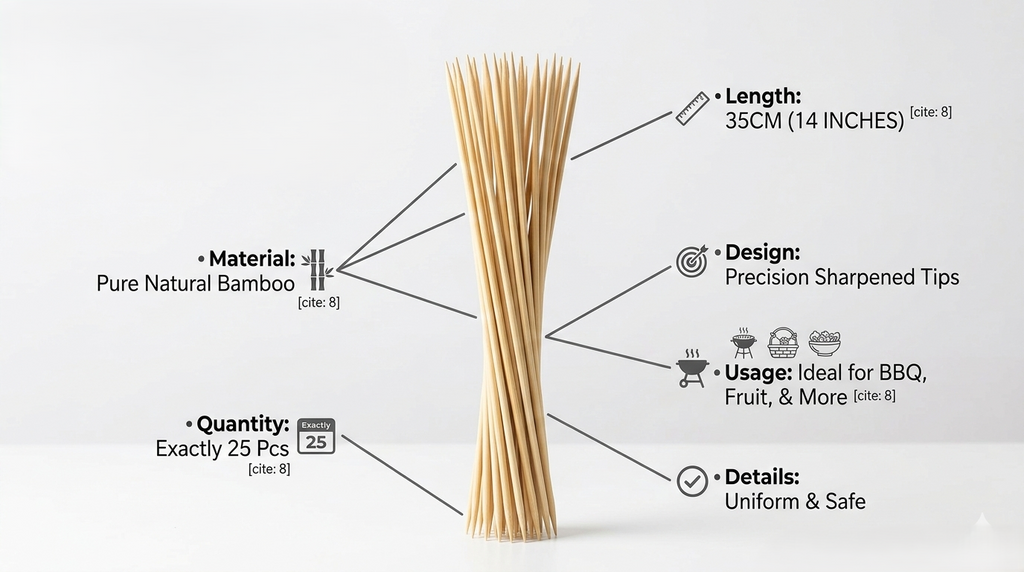 25/50 Pack Bamboo Skewers 35cm 14 Inch – Long Wooden BBQ Skewers for Kebab Grill Fruit Chocolate Fountain Salad Display