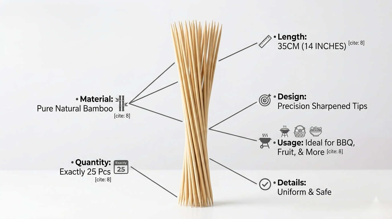 25/50 Pack Bamboo Skewers 35cm 14 Inch – Long Wooden BBQ Skewers for Kebab Grill Fruit Chocolate Fountain Salad Display