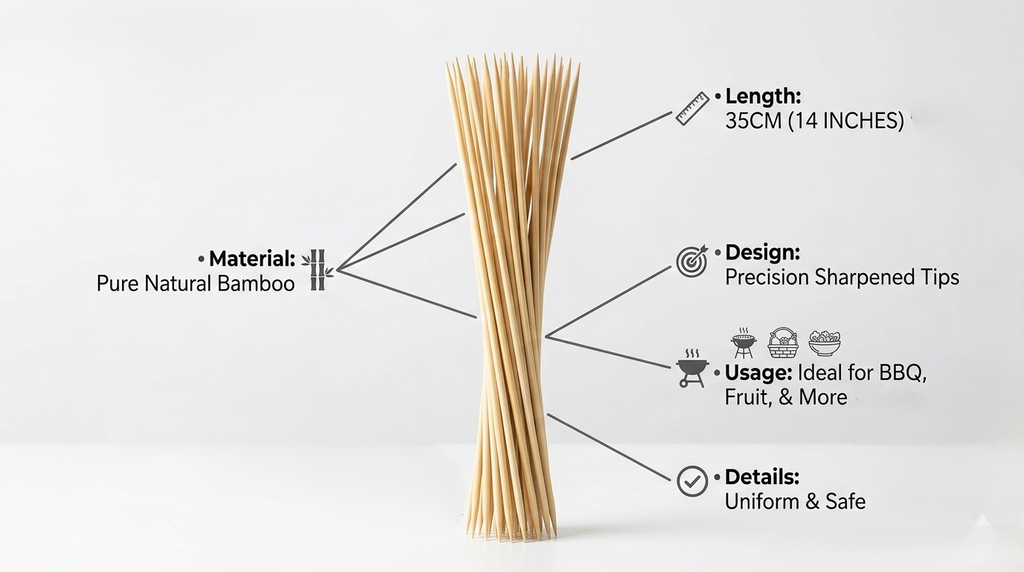 50 Pack Bamboo Skewers 35cm 14 Inch – Long Wooden BBQ Skewers for Kebab Grill Fruit Chocolate Fountain Salad Display