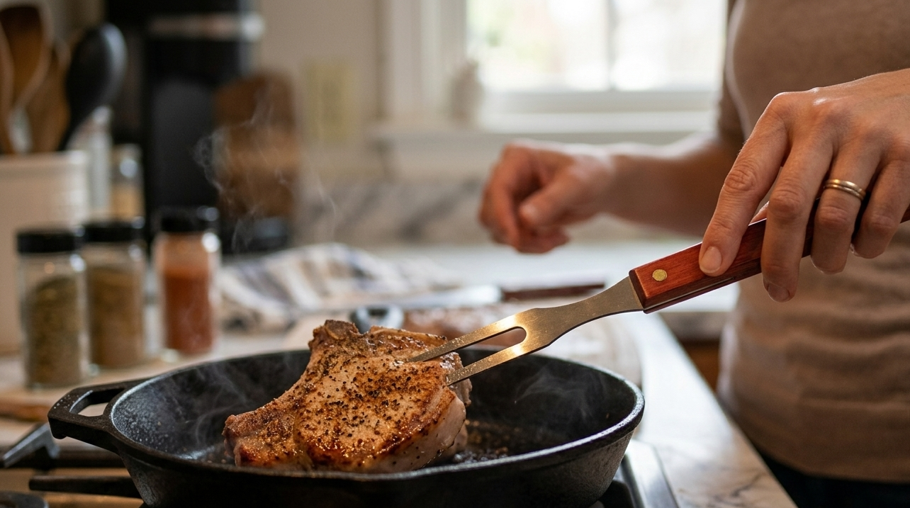 BBQ Fork Stainless Steel with Wooden Handle — 2-Prong Barbecue Meat Fork