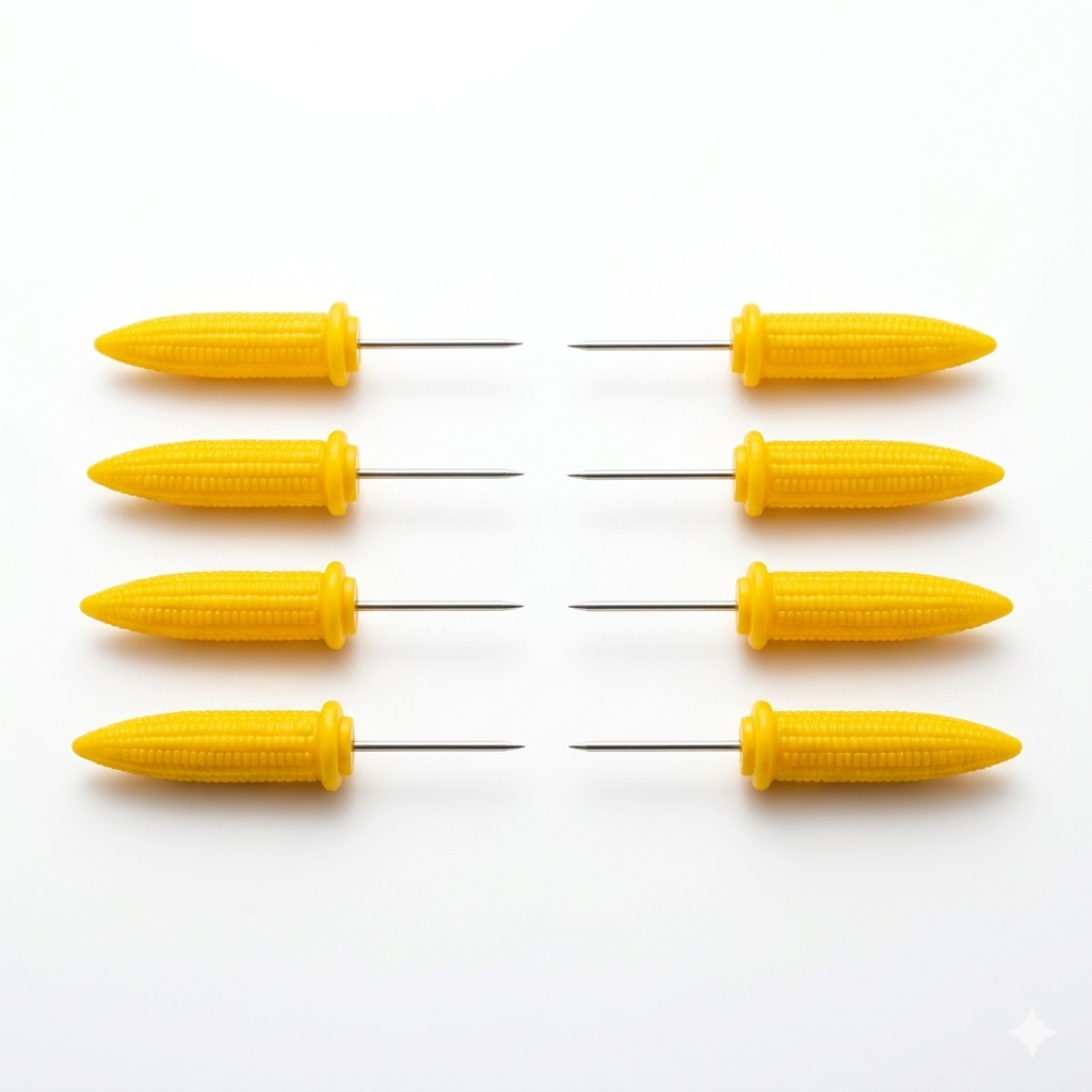 6 Piece Stainless Steel Corn on the Cob Skewer Holders – Yellow Corn Shaped BBQ Corn Forks
