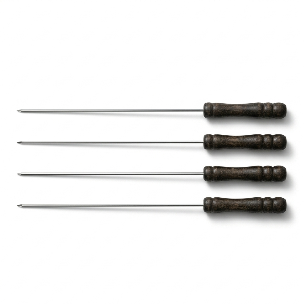4PC or 6 PC BBQ Skewer Set with Wooden Handles – Stainless Steel Barbecue Skewers