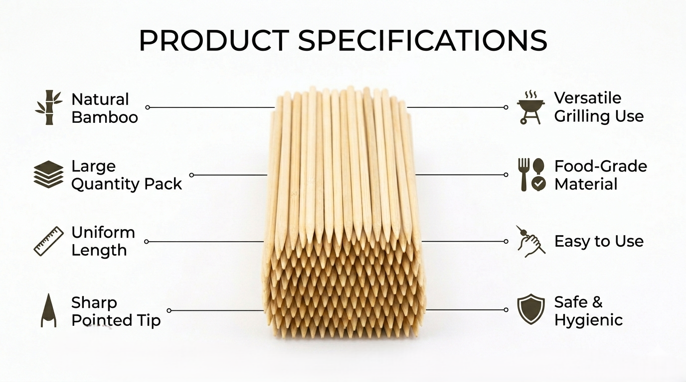 50 Pack Bamboo Skewers 35cm 14 Inch – Long Wooden BBQ Skewers for Kebab Grill Fruit Chocolate Fountain Salad Display