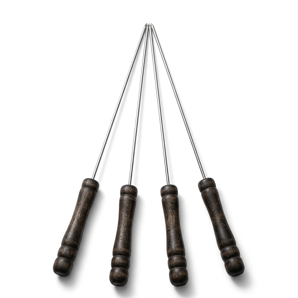 4PC or 6 PC BBQ Skewer Set with Wooden Handles – Stainless Steel Barbecue Skewers