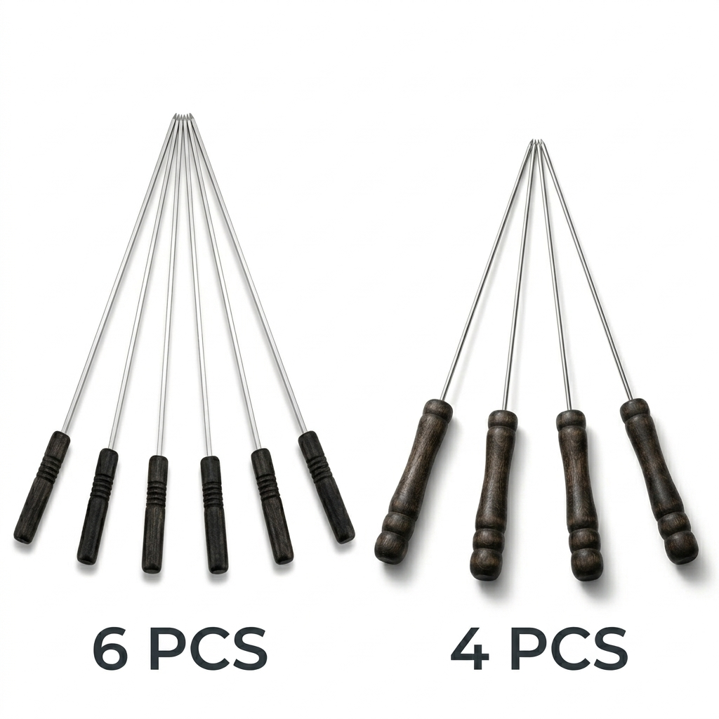 4PC or 6 PC BBQ Skewer Set with Wooden Handles – Stainless Steel Barbecue Skewers