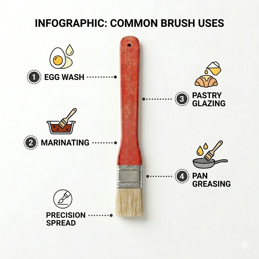Wooden Handle BBQ Basting Brush – Natural Bristle Flat Pastry & Marinade Brush for Grilling, Barbecue Sauce, Butter & Oil Basting, Outdoor Cooking, Roasting & Kitchen Baking Use