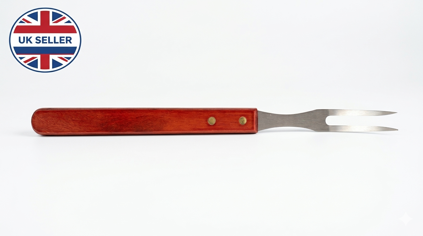BBQ Fork Stainless Steel with Wooden Handle — 2-Prong Barbecue Meat Fork