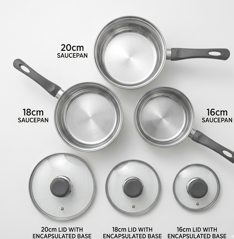 6 Piece Stainless Steel Saucepan Set – Mirror Polished with Glass Lids | Induction Ready | 3 Graduating Sizes | Premium Kitchen Cookware