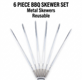 6 Piece Long Flat Blade BBQ Skewers with Spring Coil Handle – Heavy Duty Stainless Steel Kebab Skewers for Kofta, Shish, Meat & Vegetables, Outdoor Barbecue, Charcoal Grill & Camping