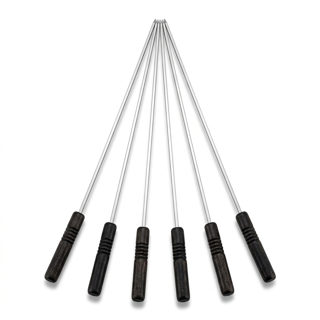 4PC or 6 PC BBQ Skewer Set with Wooden Handles – Stainless Steel Barbecue Skewers