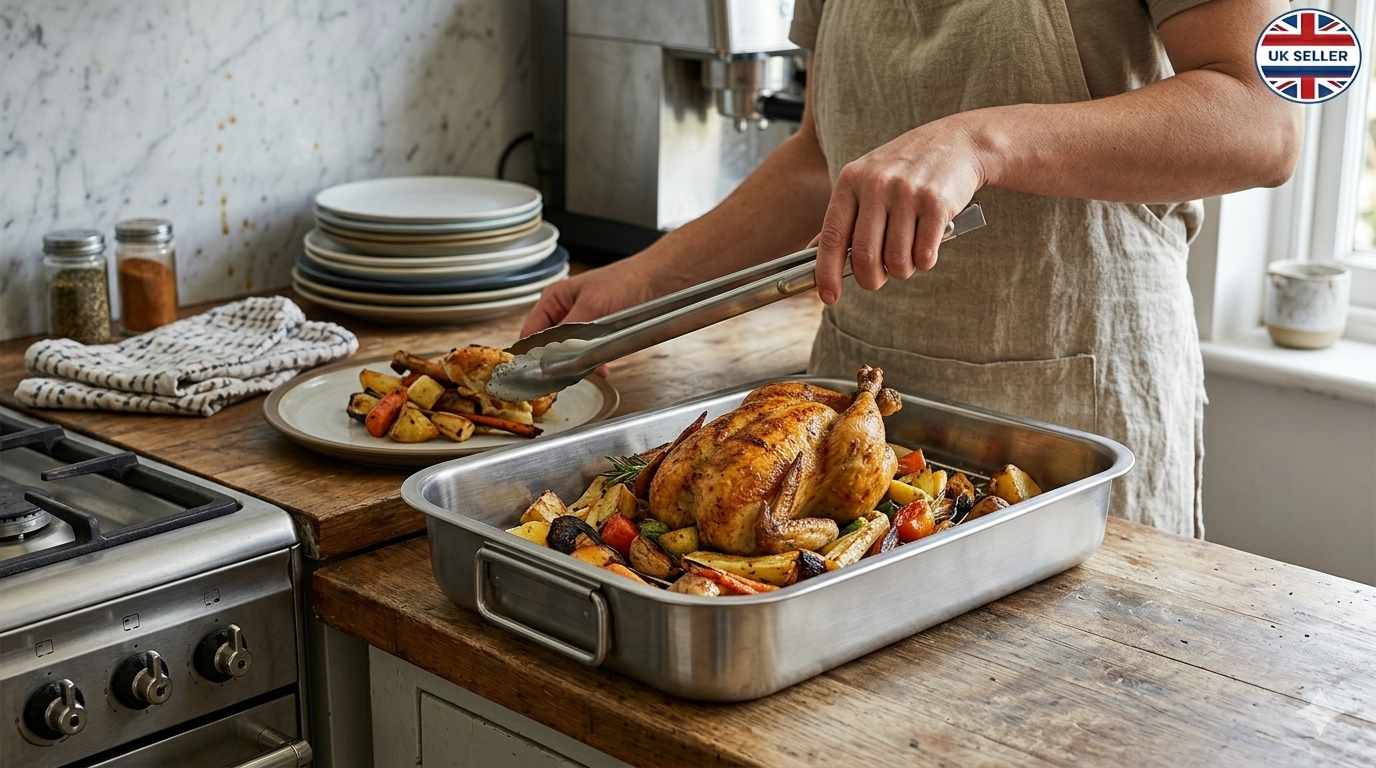 Stainless Steel Roasting Tray with Rack | Oven Safe | Easy Clean | 27x21 32x24 or 42x32cm
