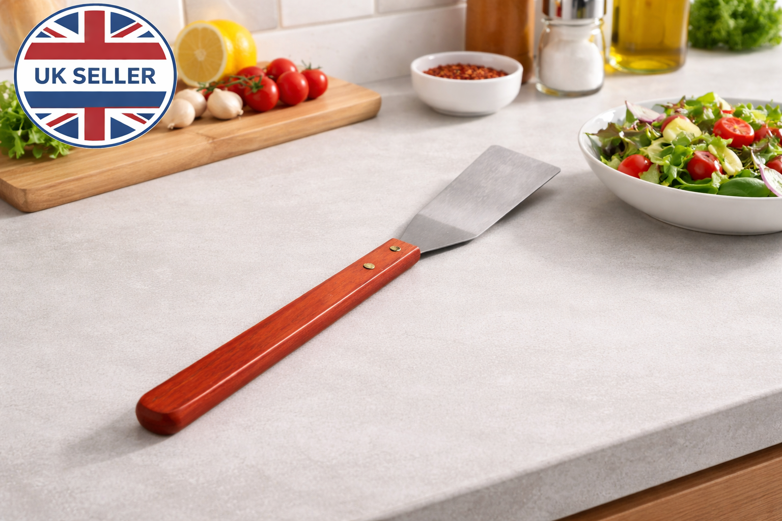 Stainless Steel BBQ Turner Spatula | Long Wooden Handle Grilling Flipper