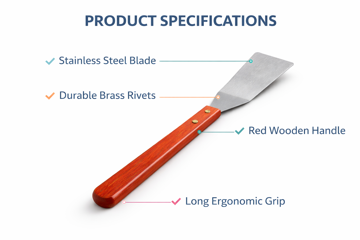 Stainless Steel BBQ Turner Spatula | Long Wooden Handle Grilling Flipper