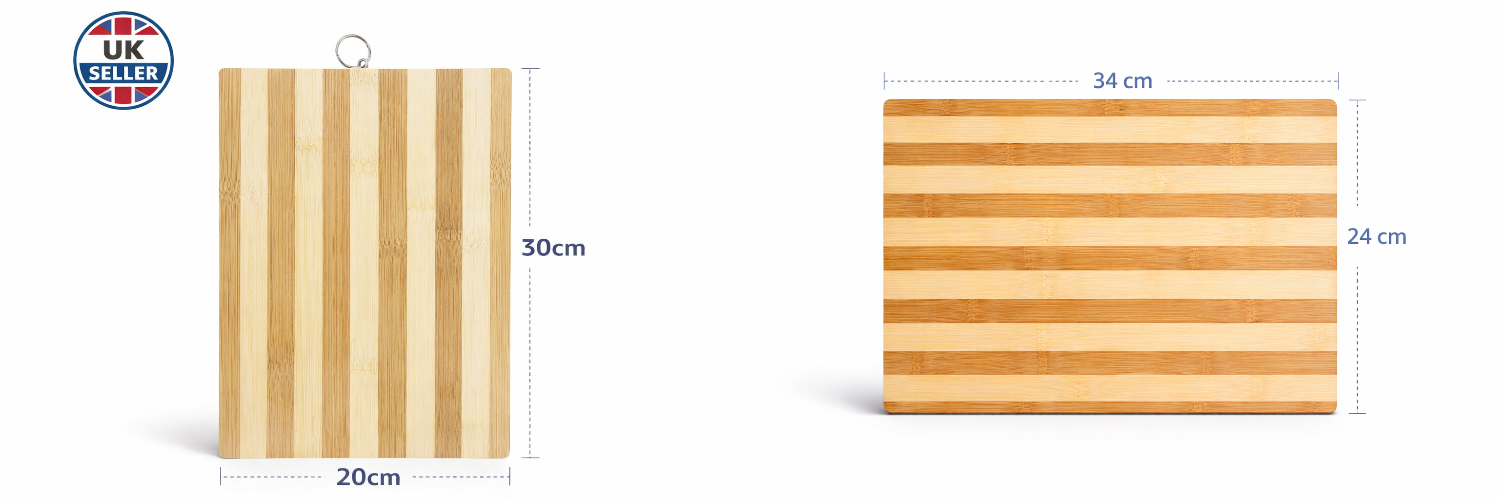 Bamboo Cutting Board 30cm x 20cm and 34cm x 24cm – Lightweight Double Sided Kitchen Chopping Board with Hanging Ring Non-Toxic Odourless