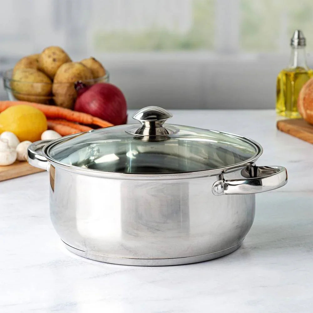 24cm Stainless Steel Casserole with Glass Lid and Induction Base