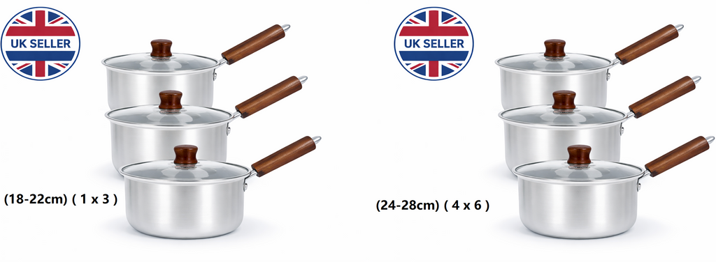 3 Piece Aluminium Saucepan Set with Lids & Wooden Handles – 6 Piece Cookware Set for Gas, Electric & Ceramic Hobs