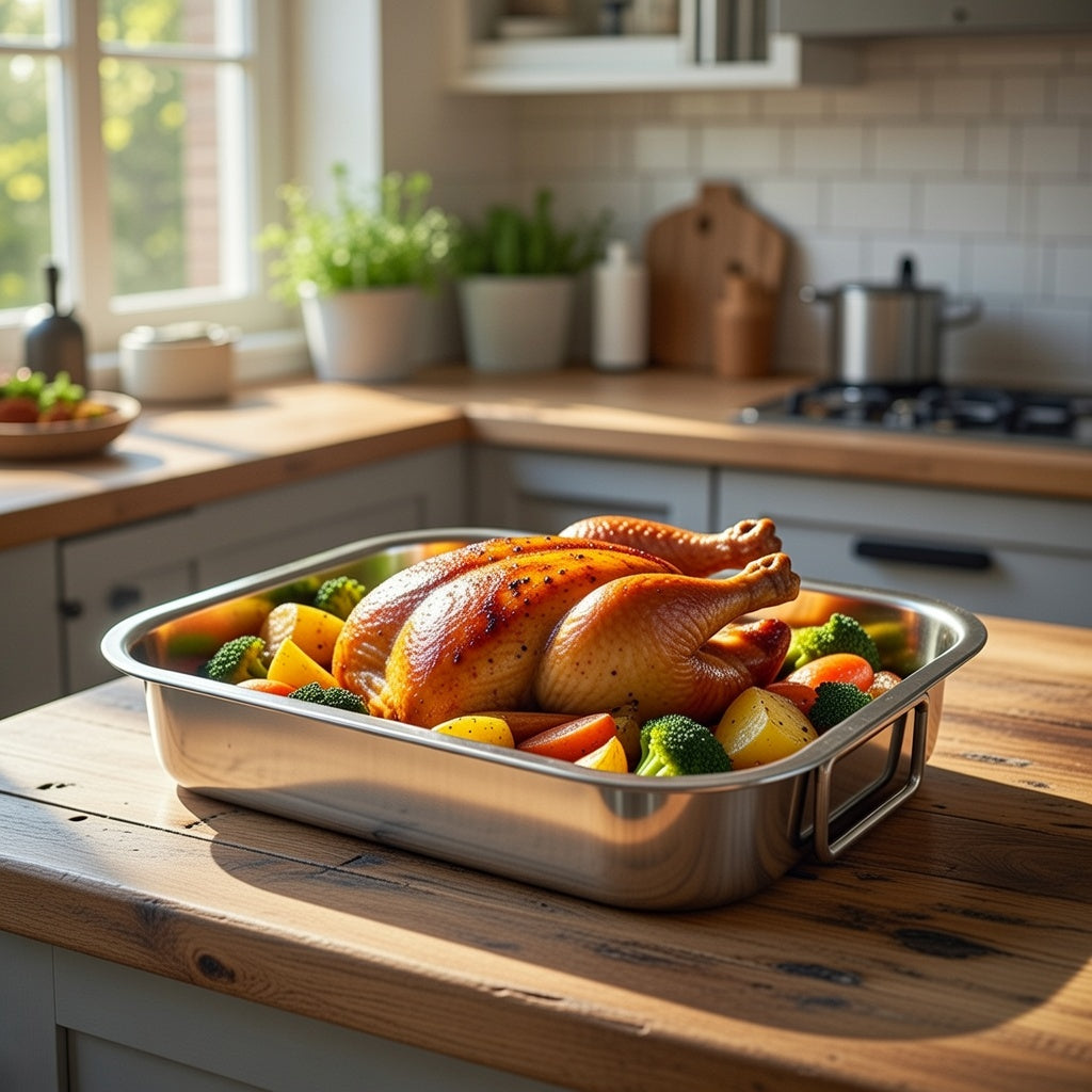 32cm x 23cm Stainless Steel Roasting Pan with Rack Oven Cooker Grill Pan