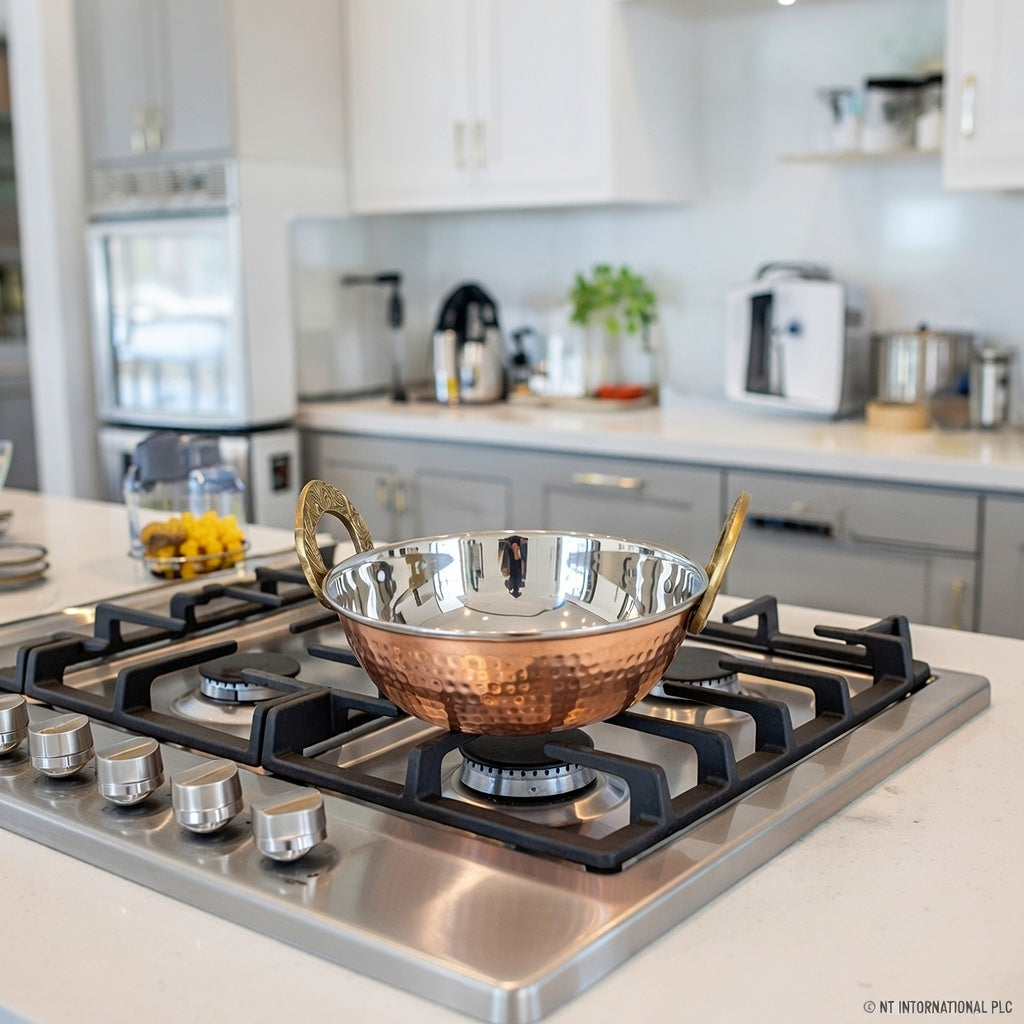 17cm Stainless Steel Balti Dish Kadai with Copper Base