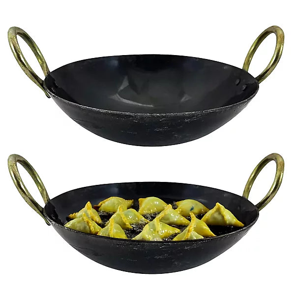 9 Inch Round Bottom Iron Kadahi with Two Handles