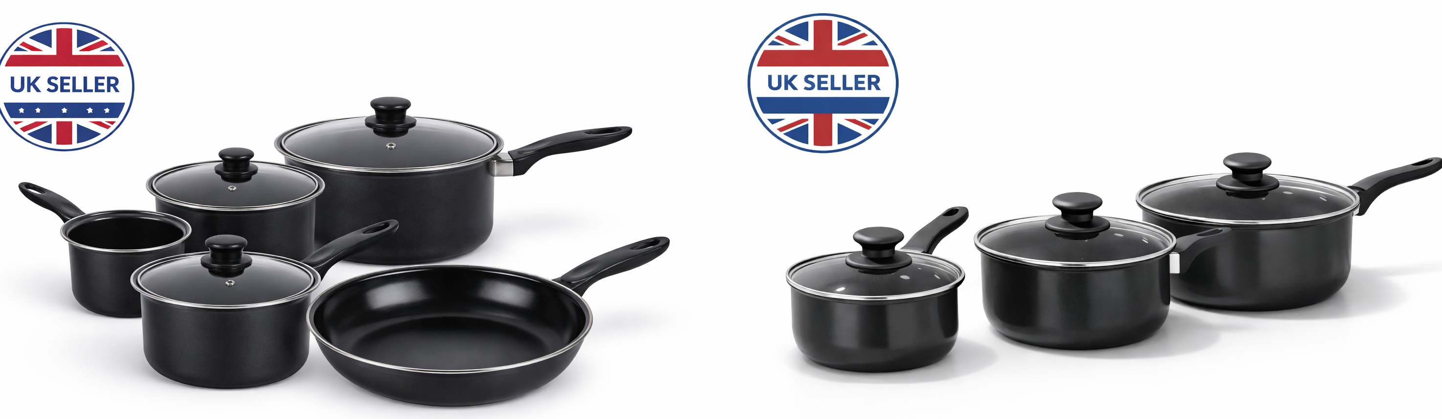 6pc & 8pc Non-Stick Carbon Steel Cookware Set with Lids – Saucepans, Milk Pan & Frying Pan for Gas & Electric Hobs