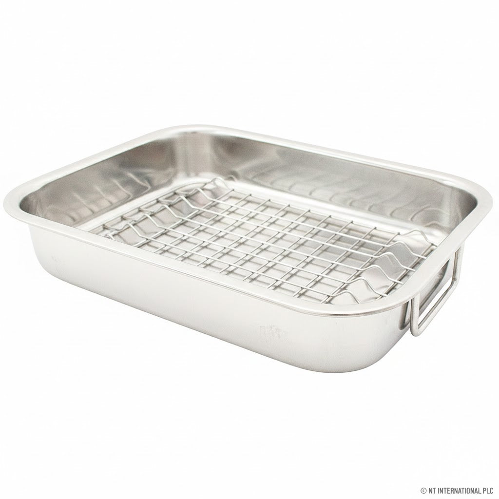 32cm x 23cm Stainless Steel Roasting Pan with Rack Oven Cooker Grill Pan