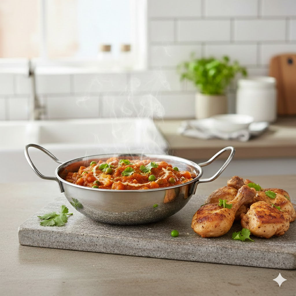 15cm Stainless Steel Balti Dish Kadai for Cooking and Serving
